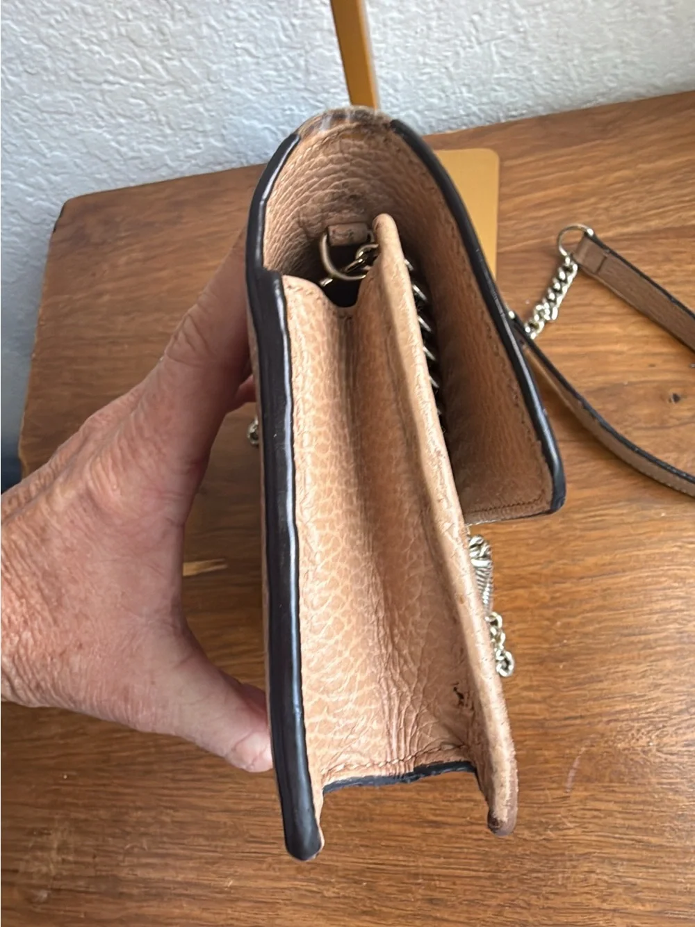 GUCCI Beige Leather Interlocking G Wallet On Chain Clutch Bag